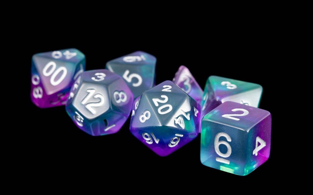 16mm Resin Polyhedral Dice Set: Blue Aurora