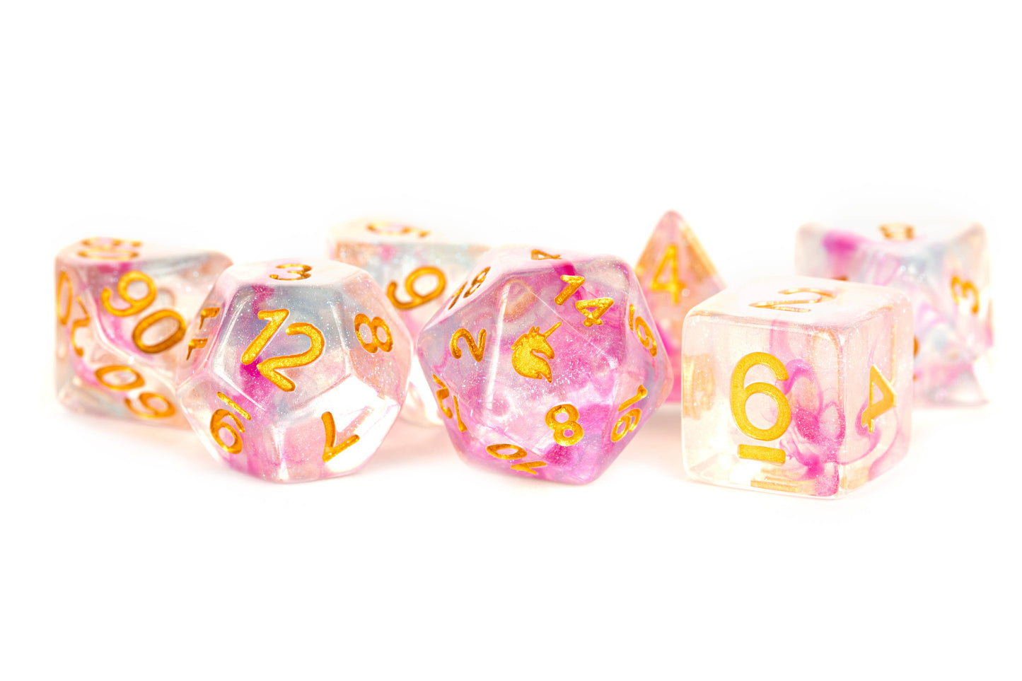 Set of 7 Resin Dice for D&D: Unicorn Fairy Floss