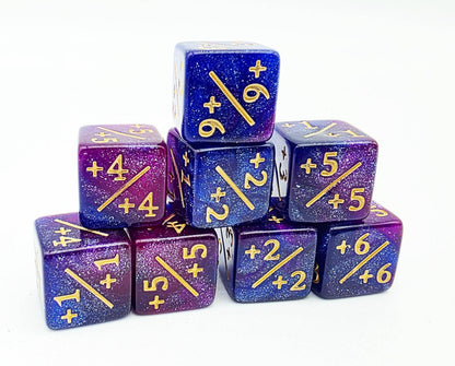 +1/+1 Dark Blue & Purple Glitter Counters for Magic - set of 8