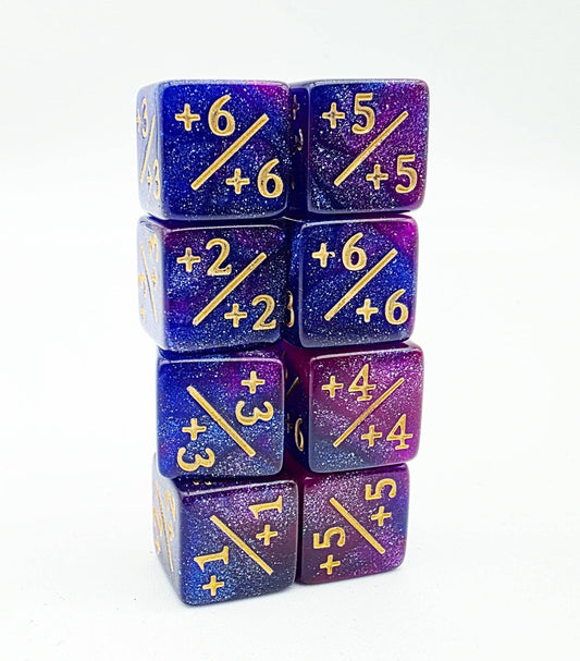 +1/+1 Dark Blue & Purple Glitter Counters for Magic - set of 8
