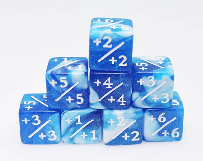 +1/+1 White & Blue Glitter Counters for Magic - Set of 8